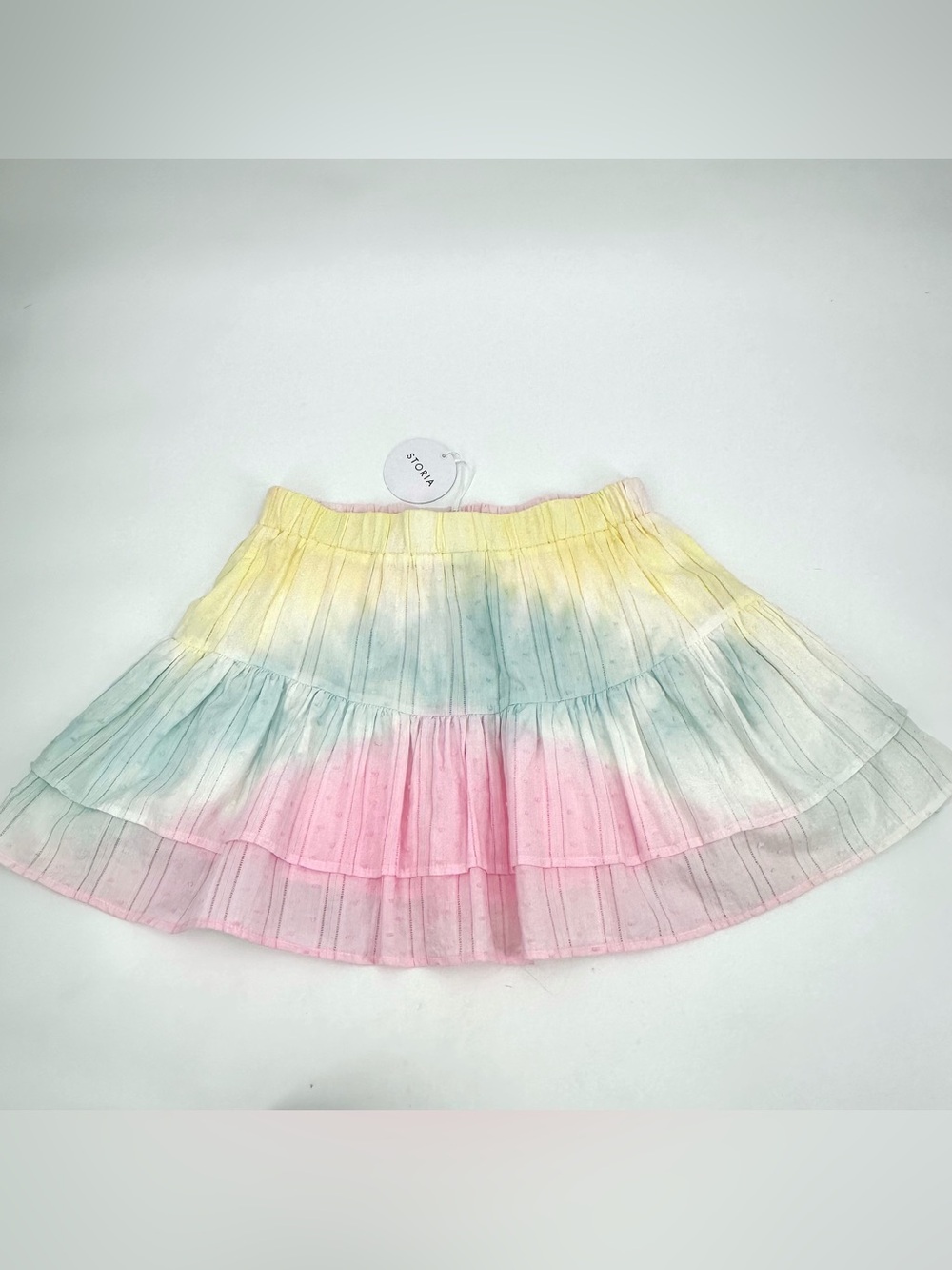 Storia Skirt Womens M Pastel Ombre Tie Dye Tiered Mini Textured Dots Lined NWT